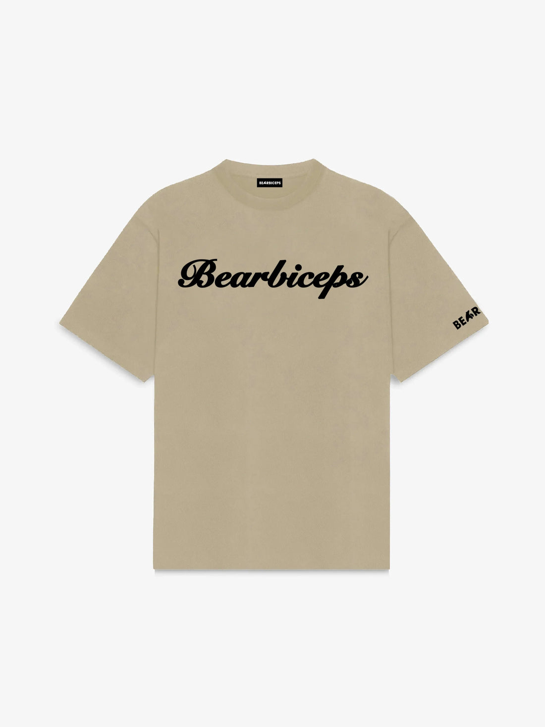 Beige t-shirt with 'BEARPACK' text on a white background